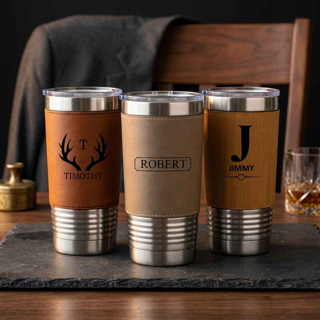 Engraved Leather Wrapped Tumblers