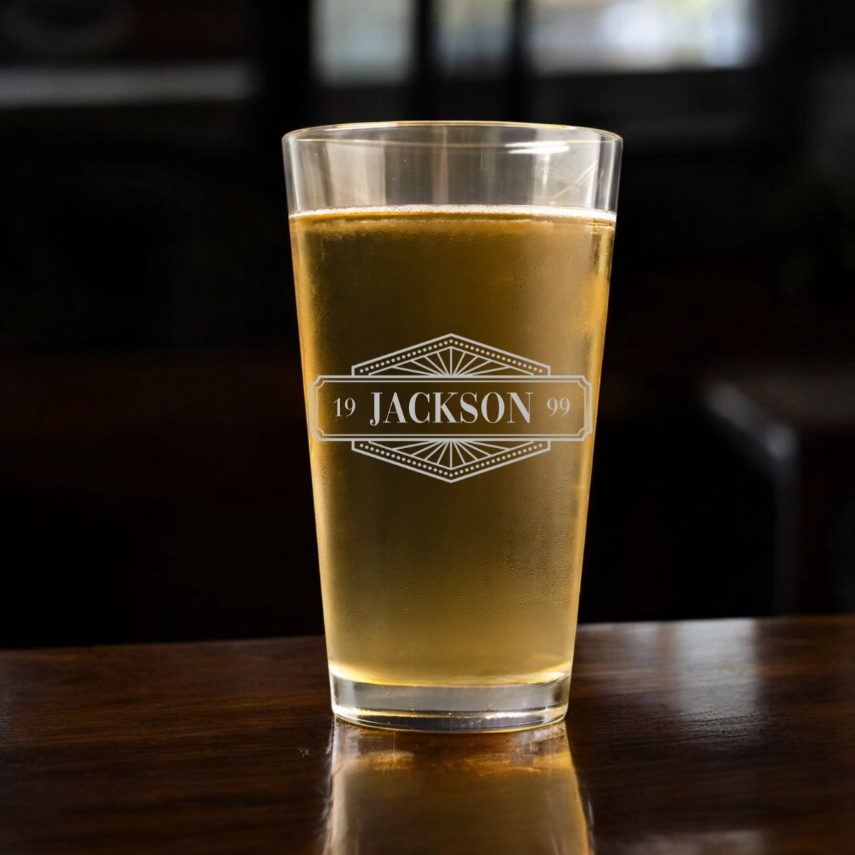 Personalized Reserve pint glass laser engraved wedding party gift view 3