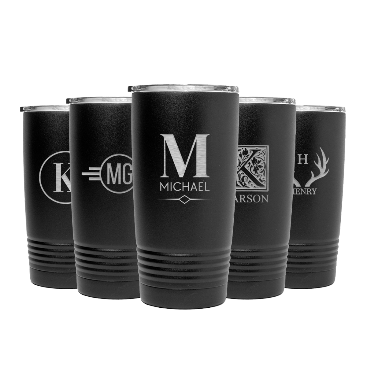 Engraved Set of 5 20oz Tumblers with Silver Lip