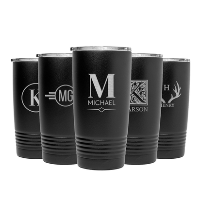Engraved Set of 5 20oz Tumblers with Silver Lip