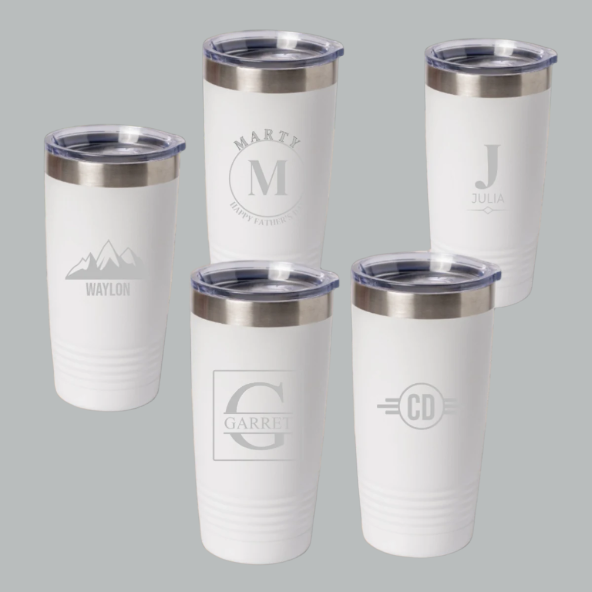 Set of 5 engraved 20oz tumblers in White - bridesmaid gift set