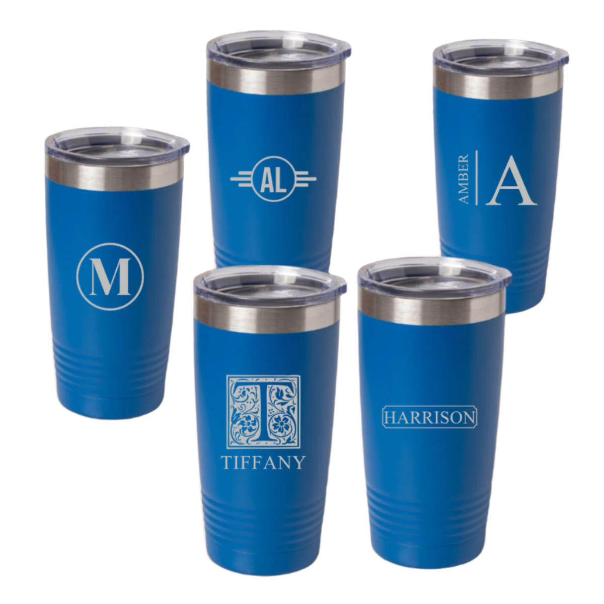 Set of 5 engraved 20oz tumblers in Blue - groomsman proposal gift