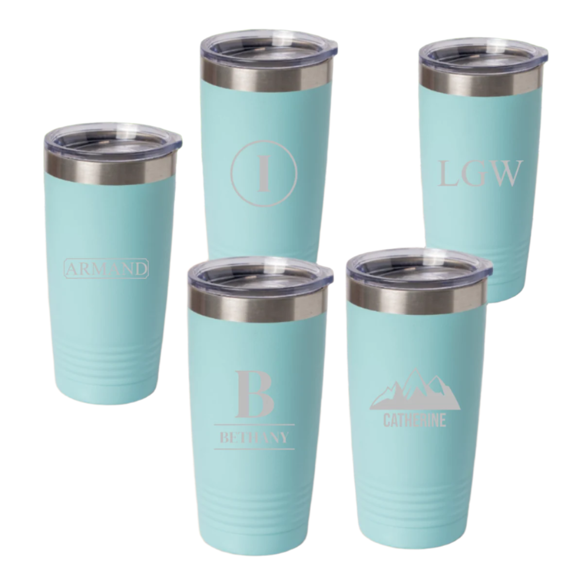 Set of 5 engraved 20oz tumblers in Cyan - bachelorette gift