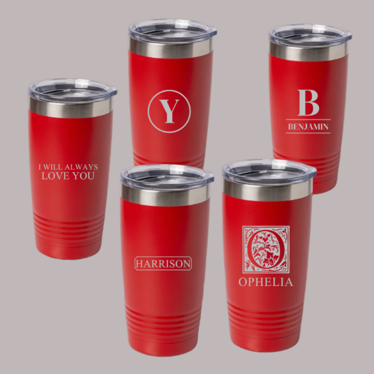 Set of 5 engraved 20oz tumblers in Red - bachelor party gift