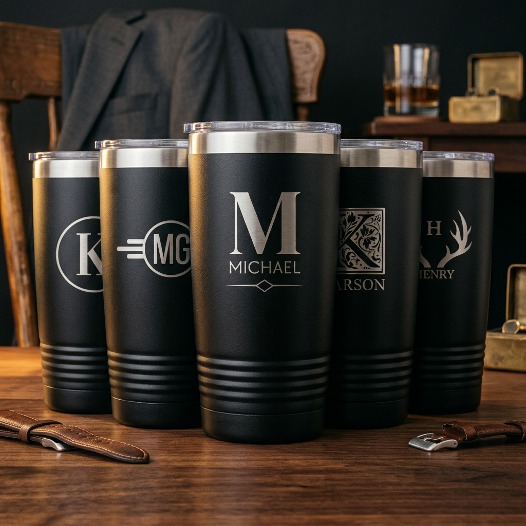 Engraved Set of 5 20oz Tumblers with Silver Lip