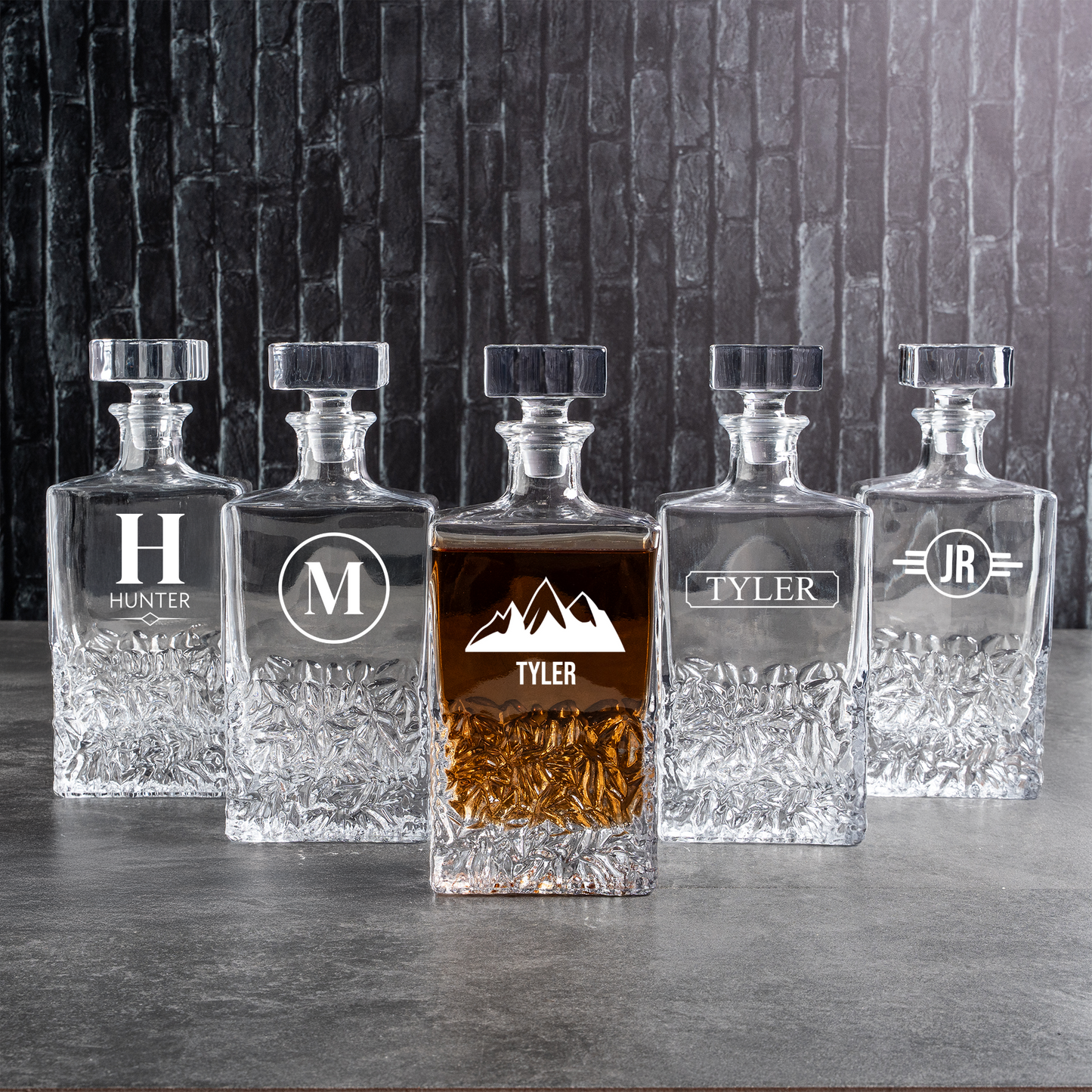Groomsmen Set of 5 Engraved Square 24oz. Whiskey Decanters
