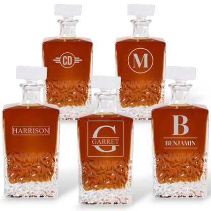 Groomsmen Set of 5 Engraved Square 24oz. Whiskey Decanters