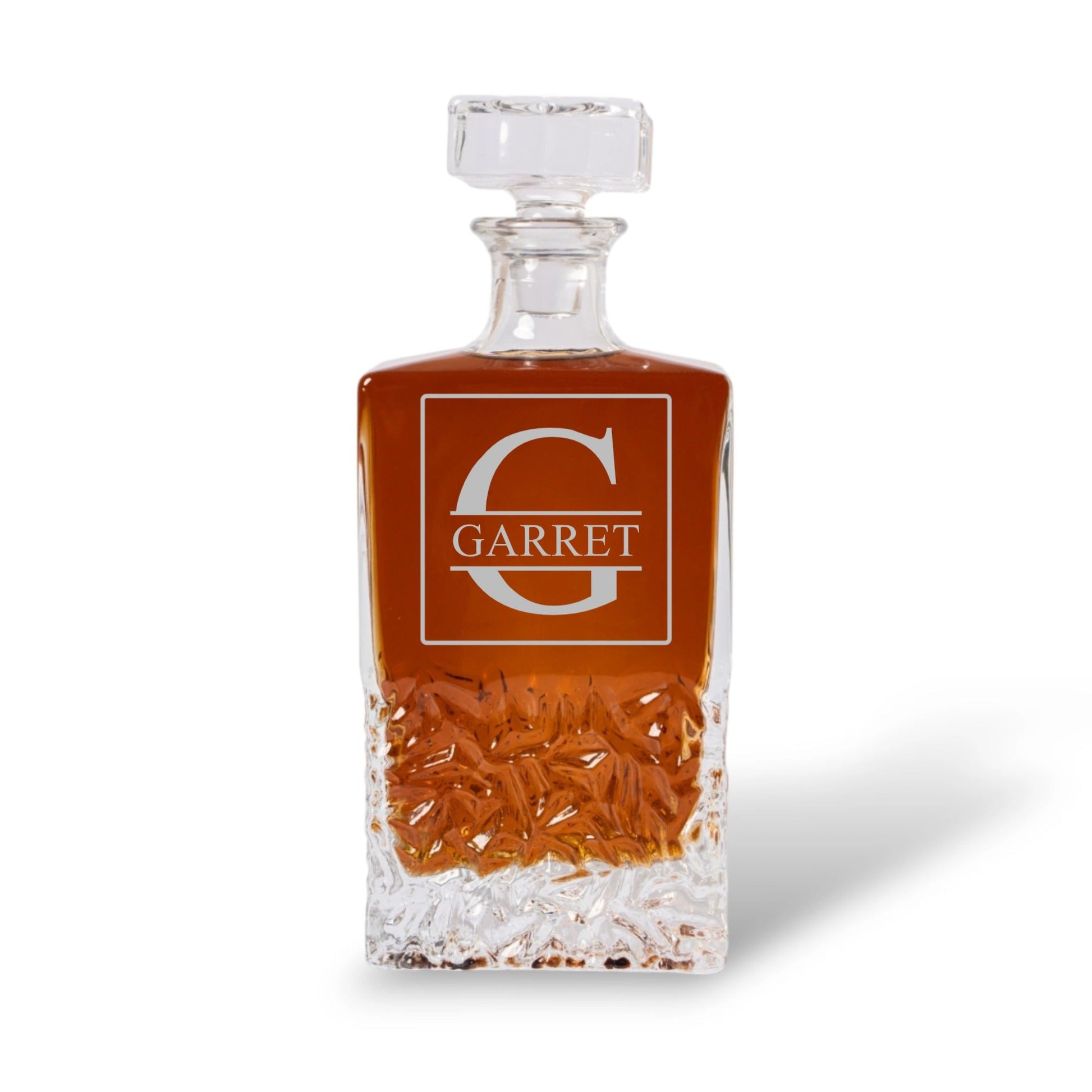 Square decanter laser engraving detail wedding party gift