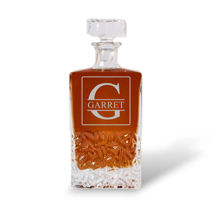 Square decanter laser engraving detail wedding party gift