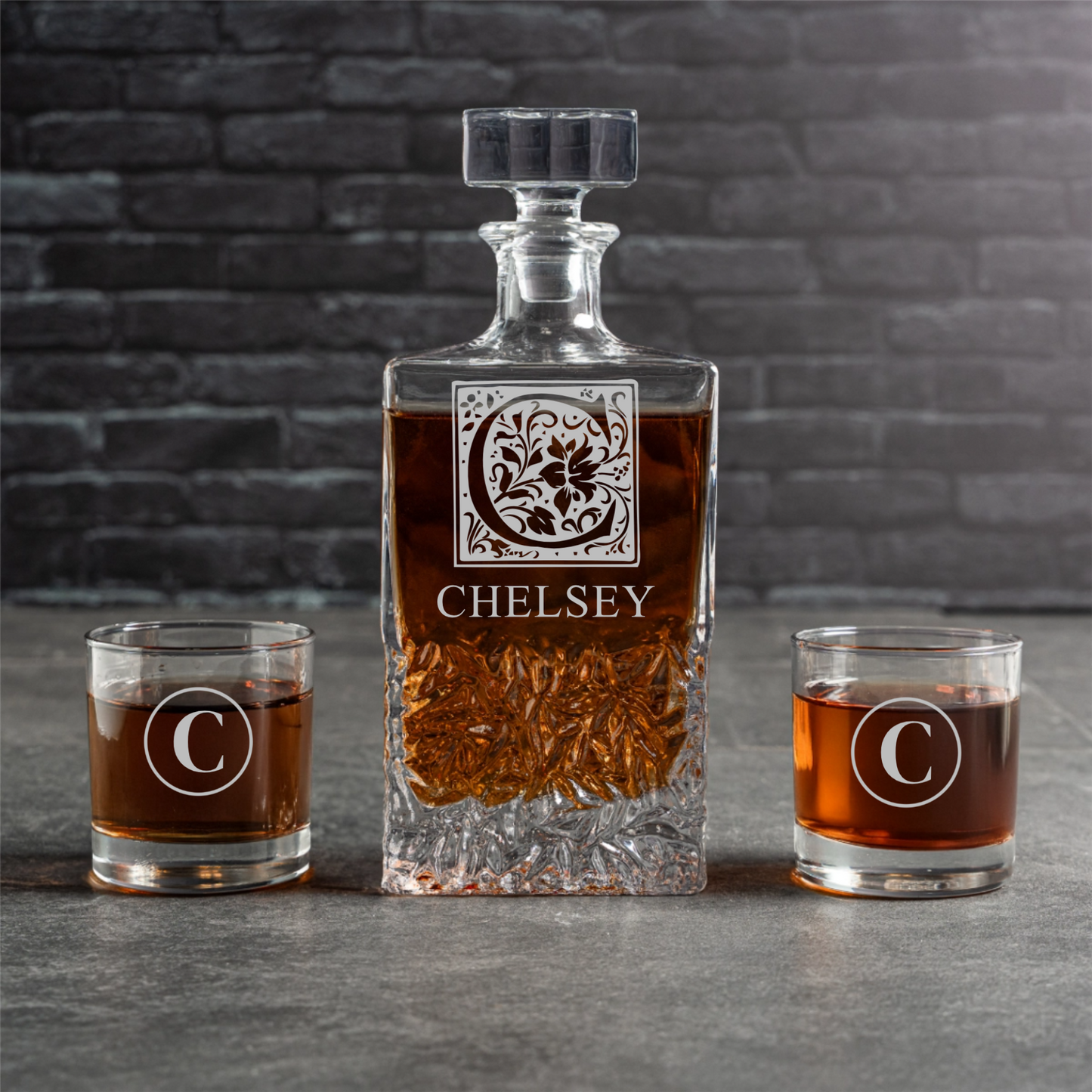 Custom decanter set on home bar groomsman proposal gift