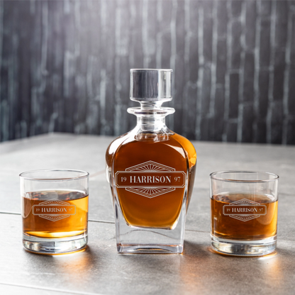 Engraved Tapered Decanter Set with Whiskey Glasses - Reserve Collection