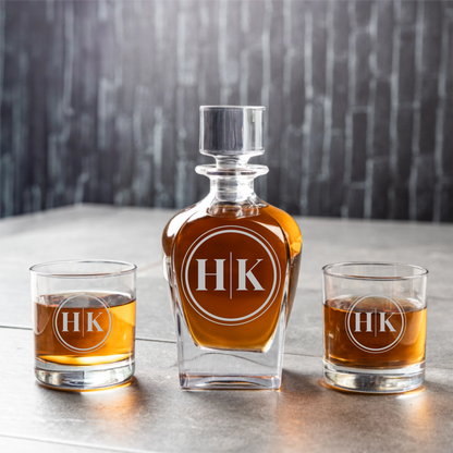 Engraved Tapered Decanter Set with Whiskey Glasses - Reserve Collection