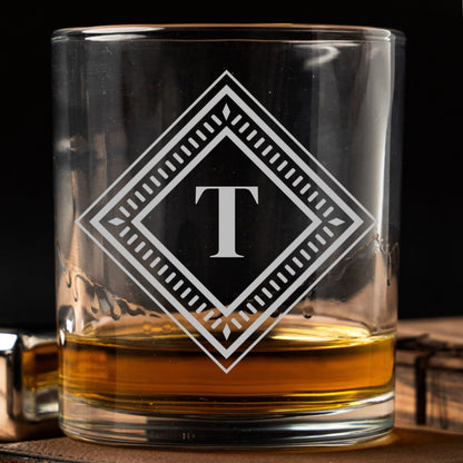 Custom whiskey glass on home bar Father's Day gift