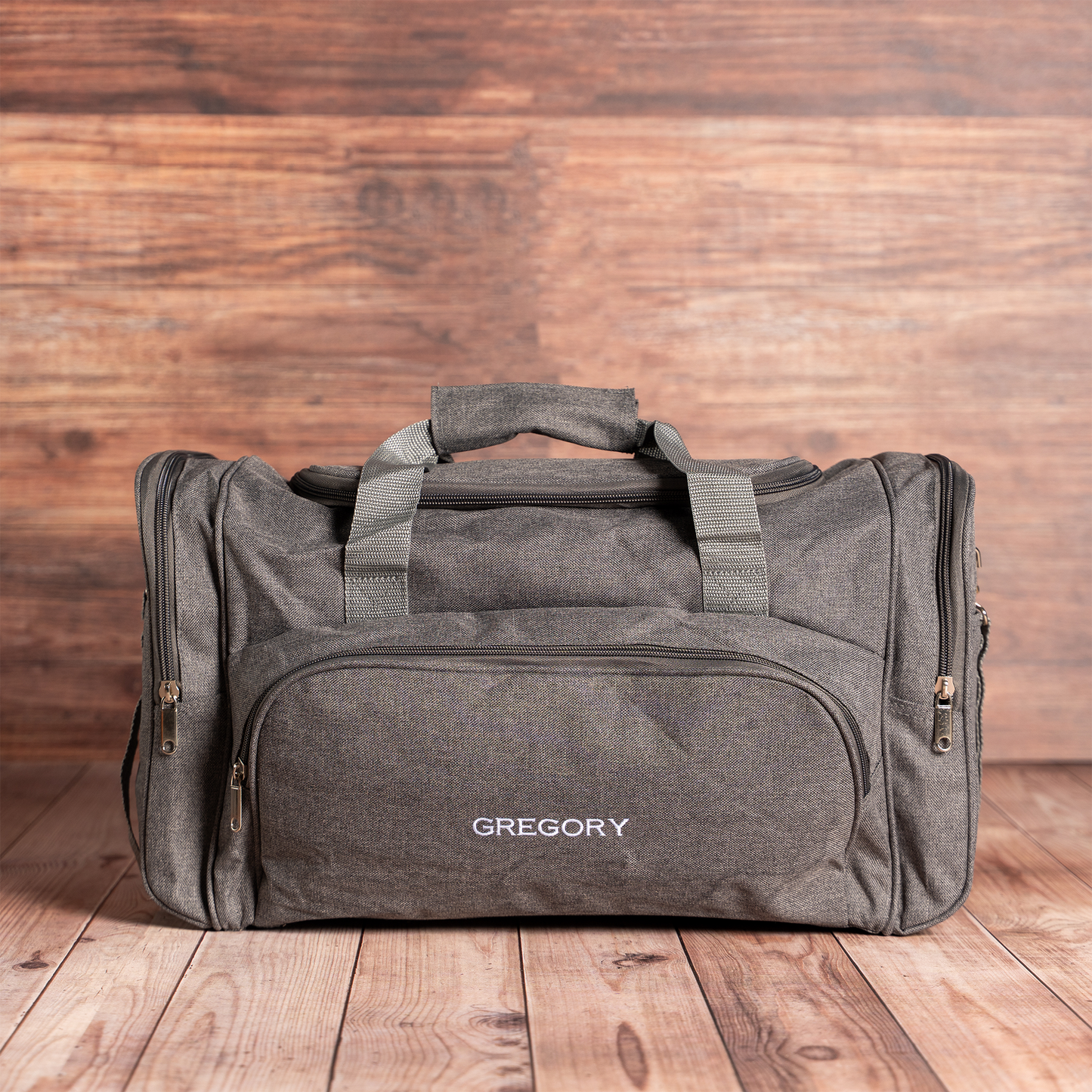 Personalized Grey Duffle Bag side angle - groomsman proposal gift
