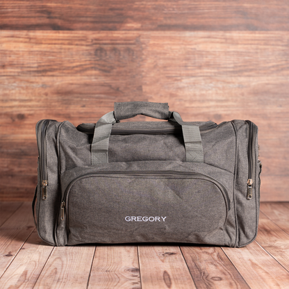 Personalized Grey Duffle Bag side angle - groomsman proposal gift