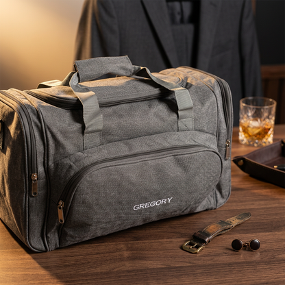 Personalized Grey Duffle Bag - personalized groomsmen gift
