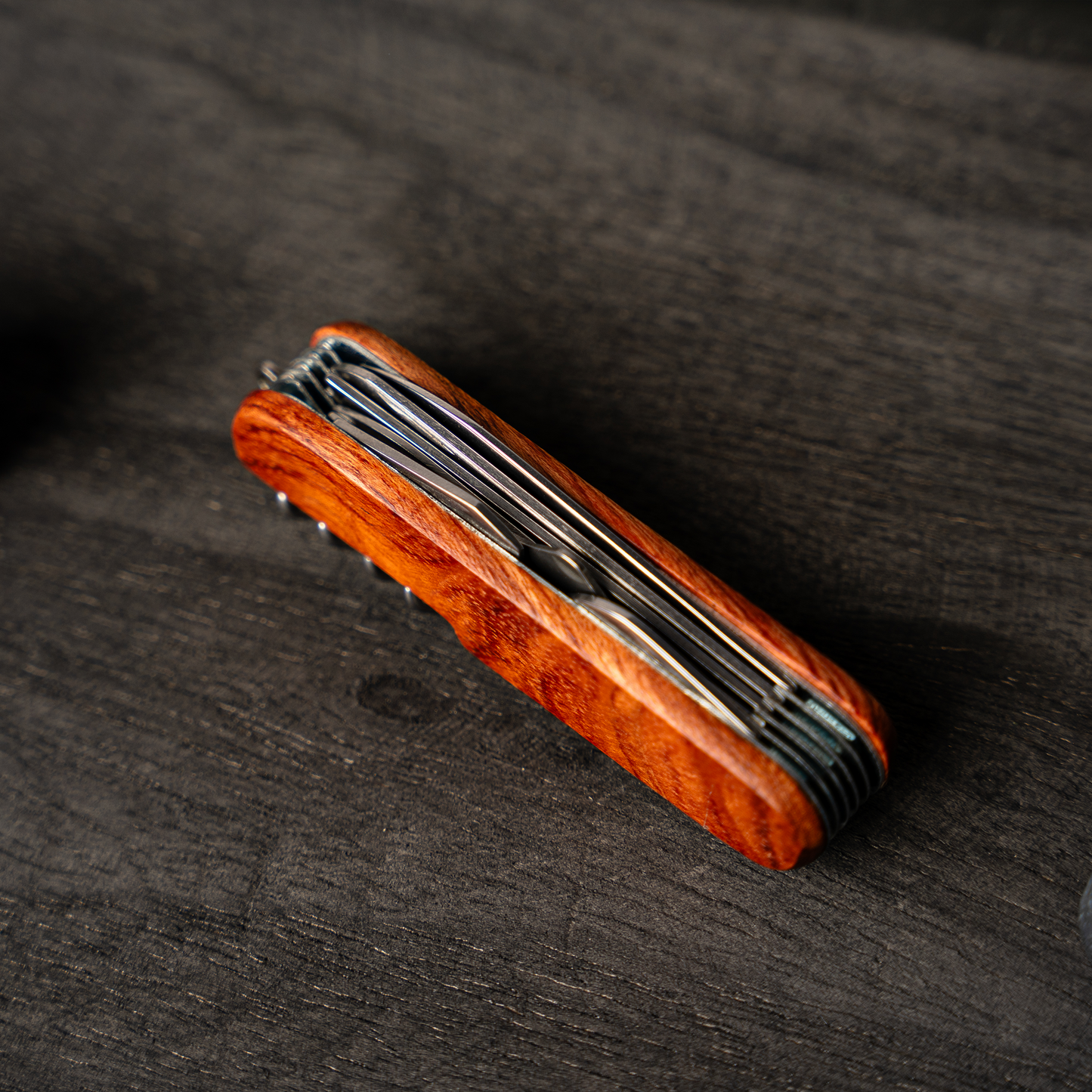 Custom wood multitool pliers blade screwdriver bottle opener view 3