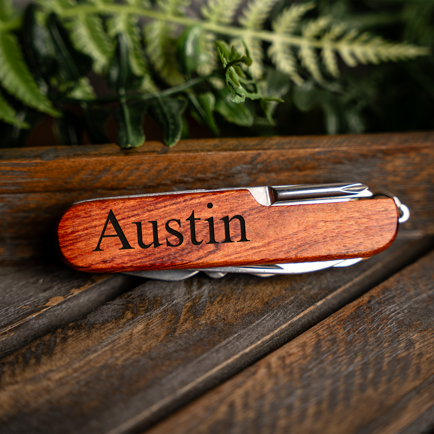 Engraved wood handle multitool pocket knife best man gift view 5
