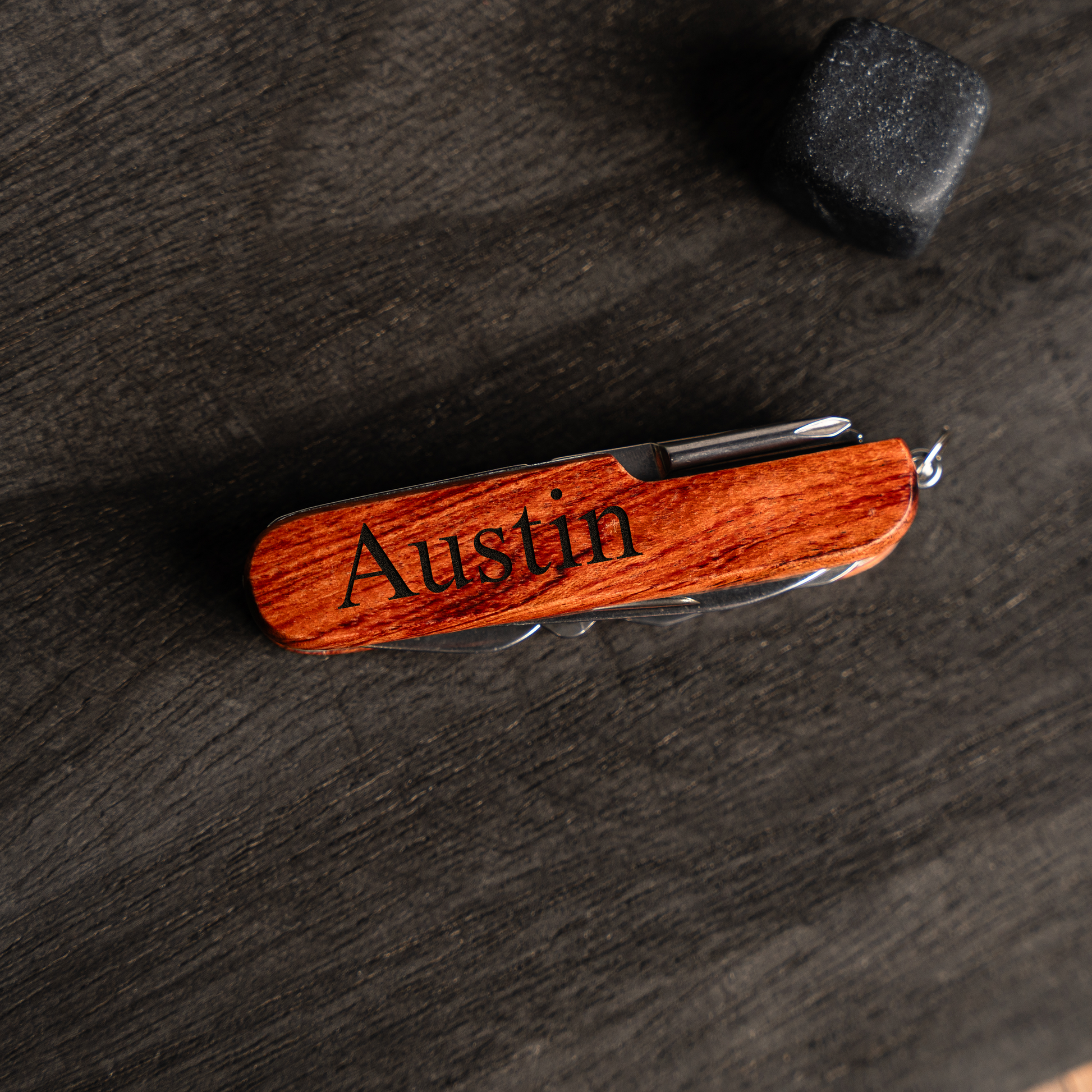 Engraved wood handle multitool stainless steel knife gift for him view 8
