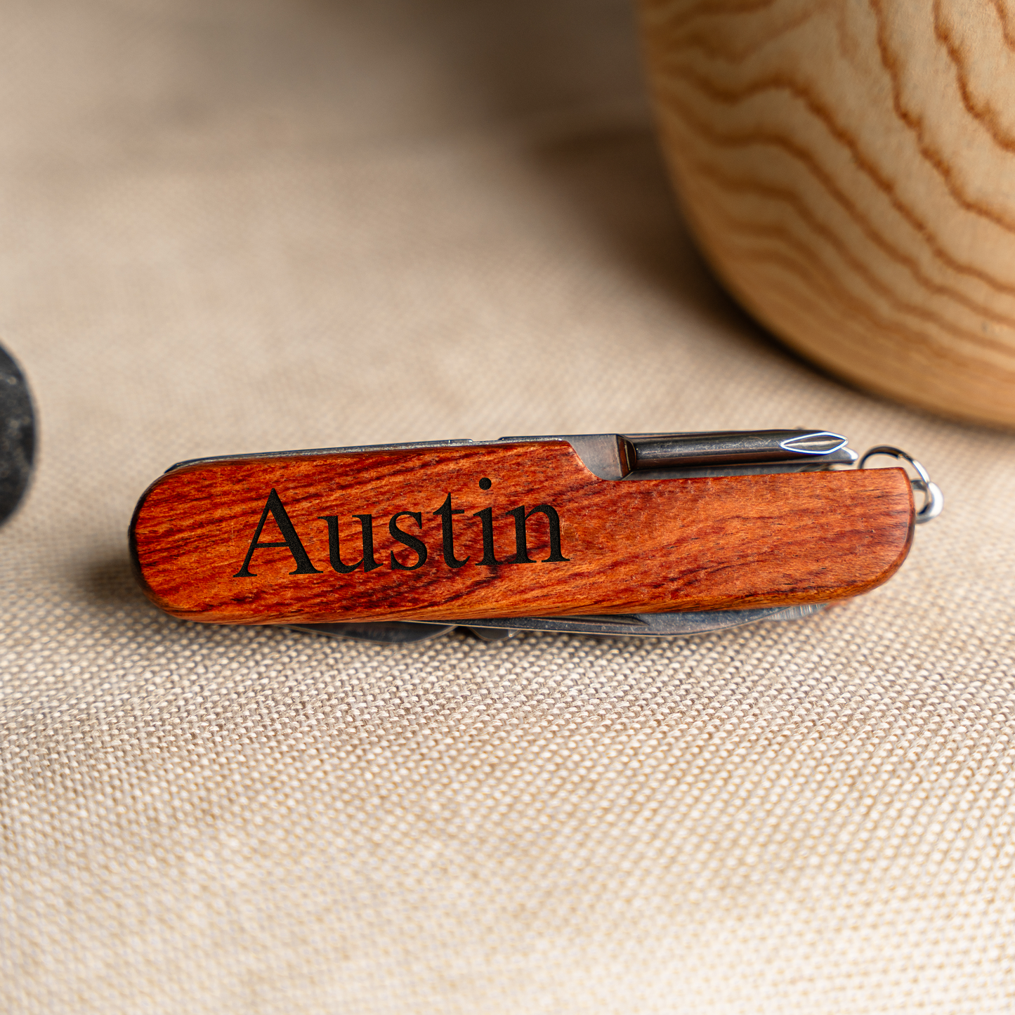 Custom wood pocket knife multitool groomsmen wedding gift view 9