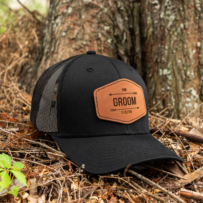 Grey trucker hat custom leather patch wedding party gift