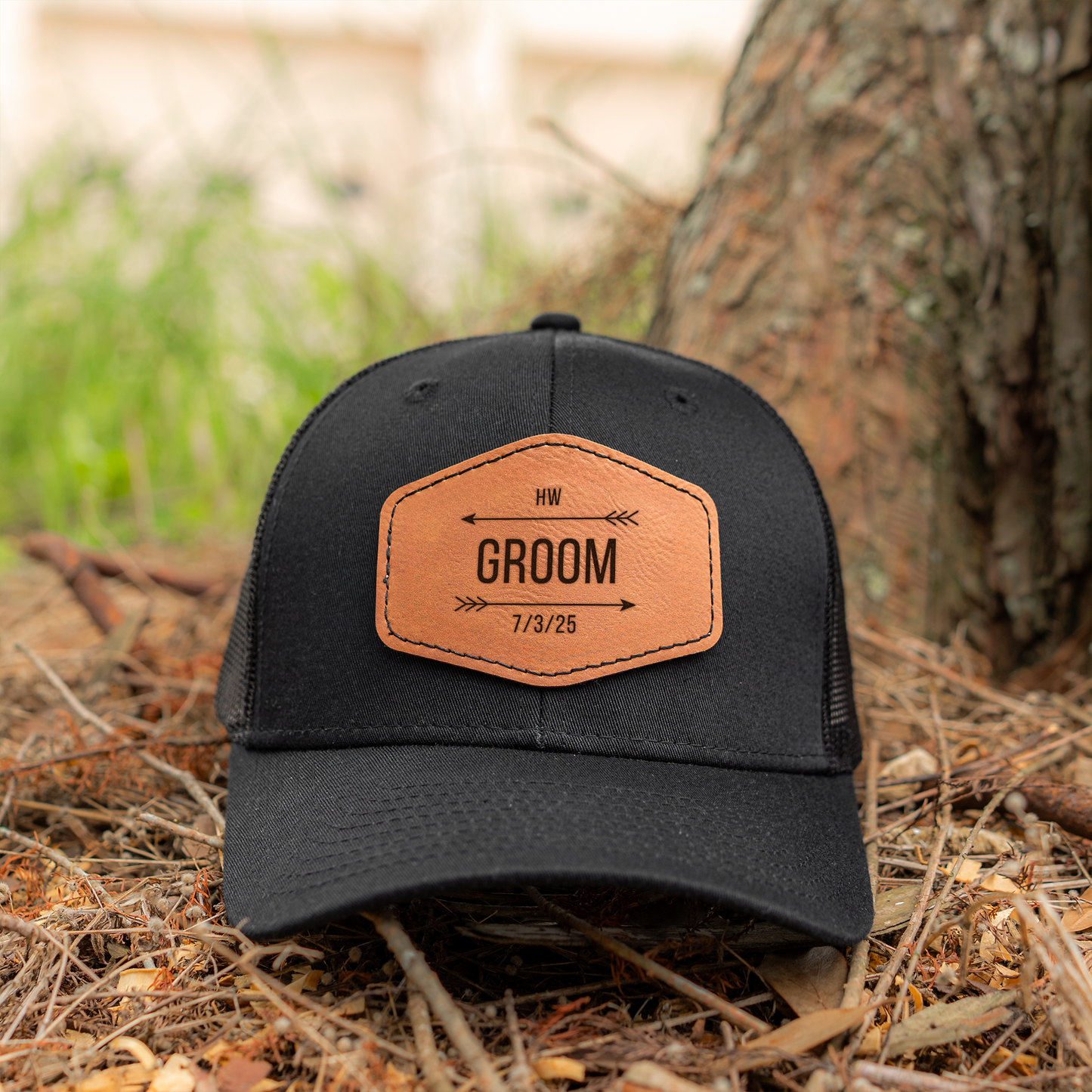 Engraved leather patch hat groomsmen Father's Day gift