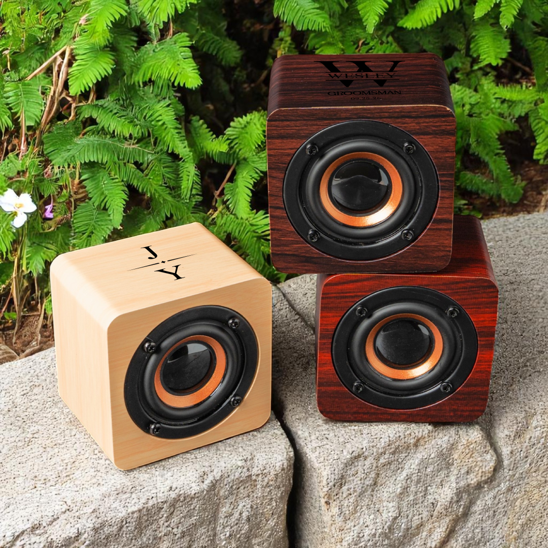 Custom groomsmen Bluetooth speaker close-up, groomsman proposal gift