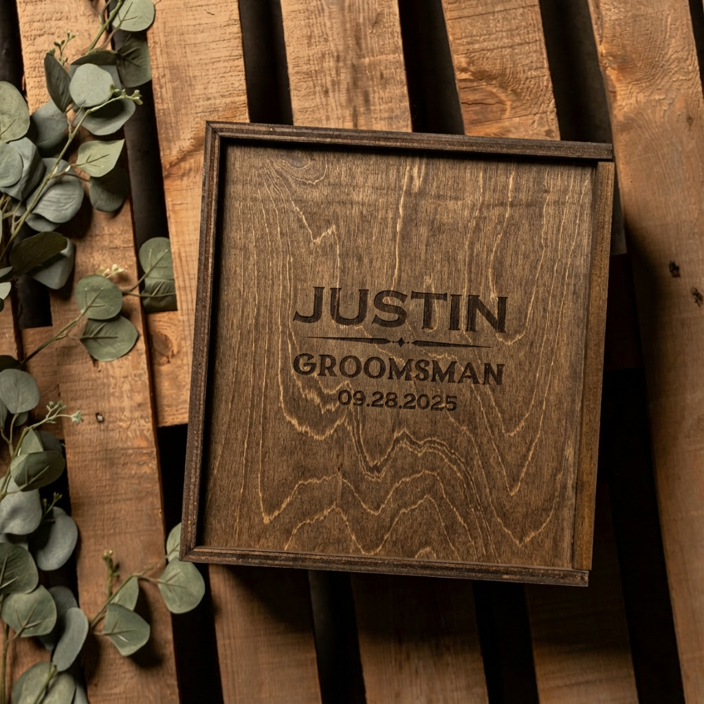 Engraved birch wood groomsmen gift box best man proposal