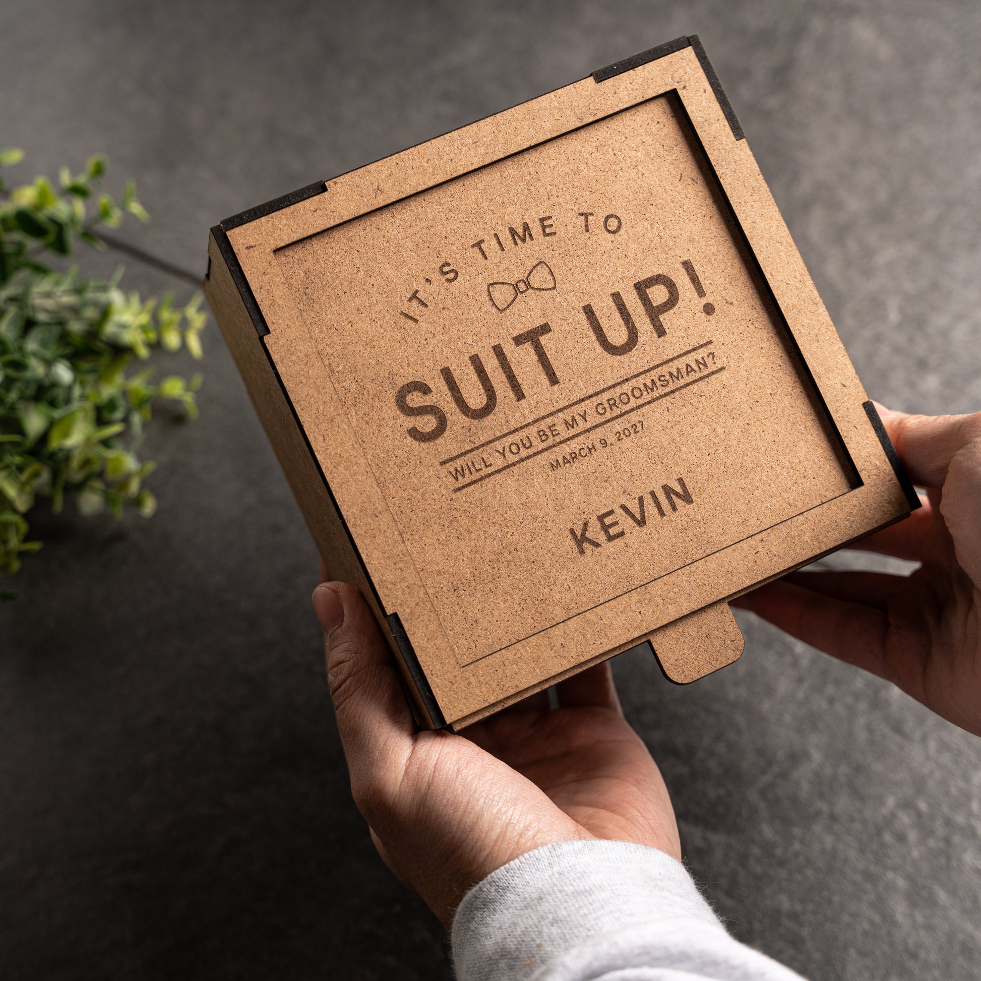 Engraved wooden groomsmen gift box best man proposal