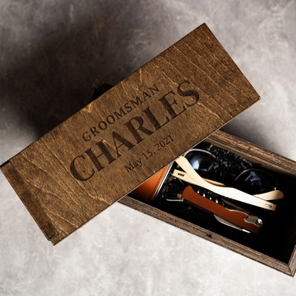 Personalized walnut stained wood gift box wedding party gift