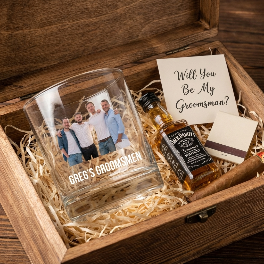 Personalized Groomsmen Photo Whiskey Glasses
