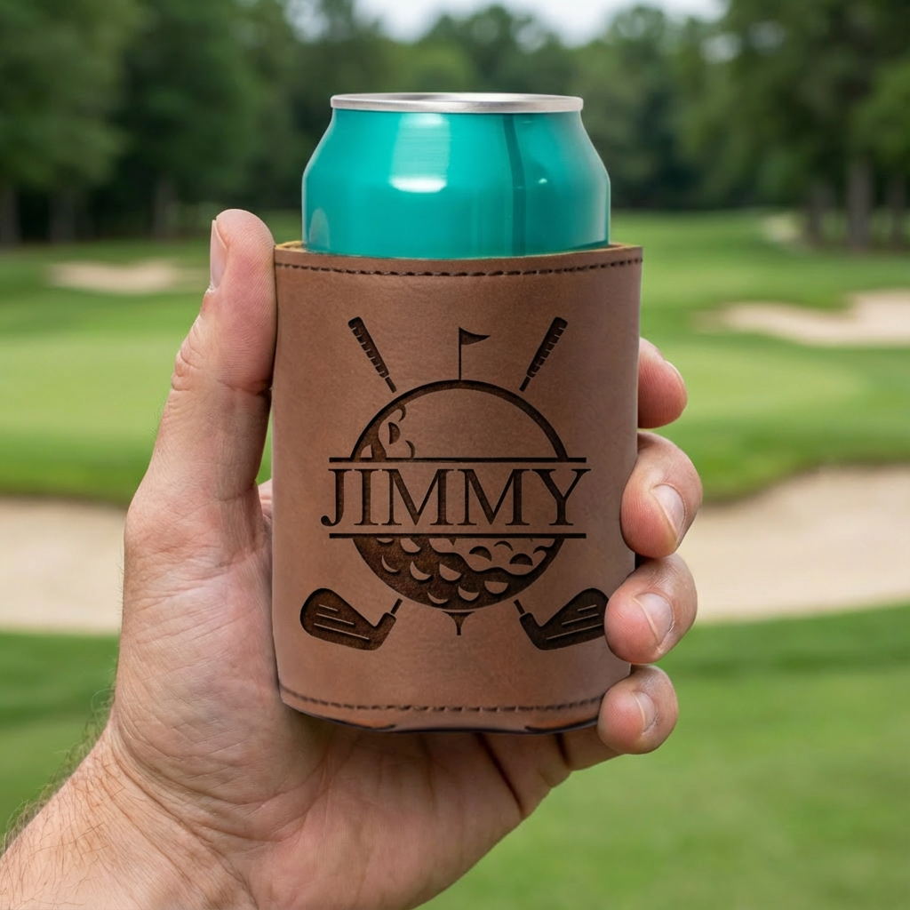 Personalized Leather Golf Can Coolers