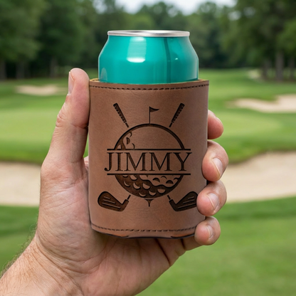 Personalized Leather Golf Can Coolers