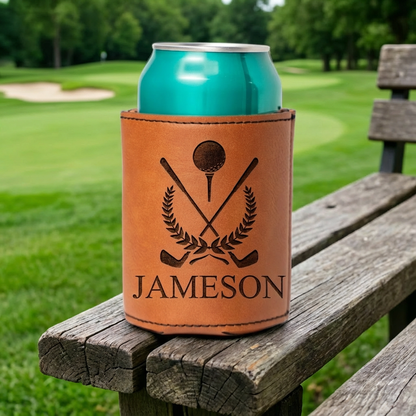 Personalized Leather Golf Can Coolers