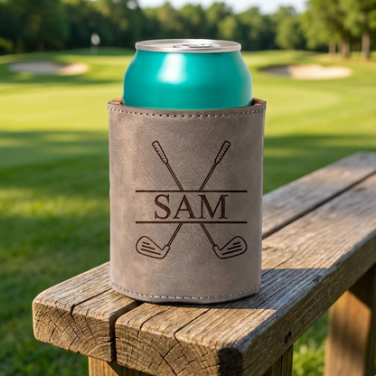 Personalized Leather Golf Can Coolers