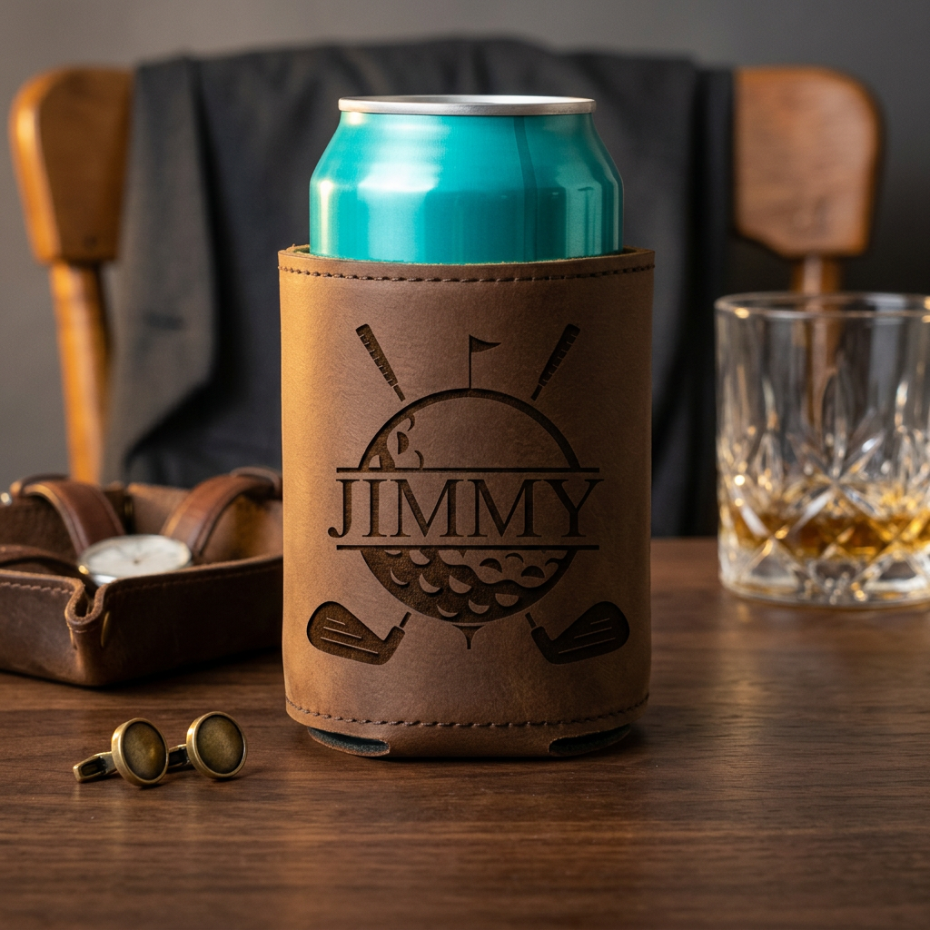 Personalized Leather Golf Can Coolers