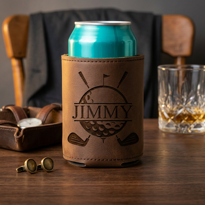 Personalized Leather Golf Can Coolers