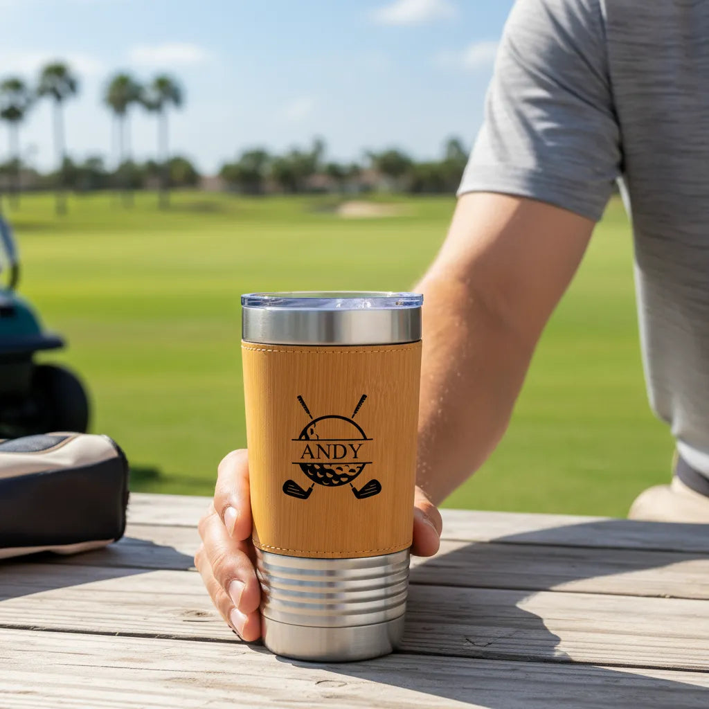 Personalized Leather Wrapped Golf Tumblers - personalized golf gift