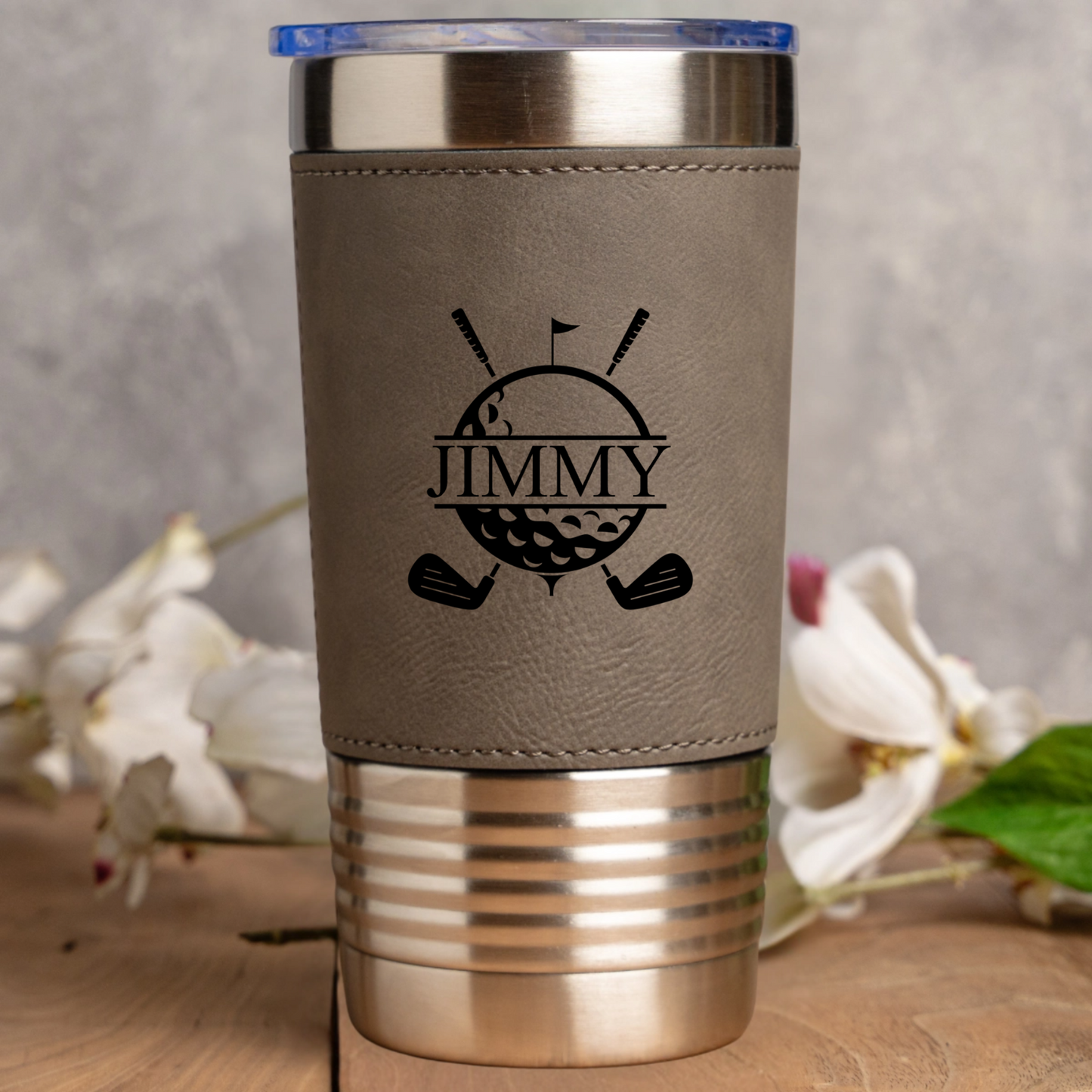 Leather wrapped golf tumbler in Dark Brown - best man golf gift