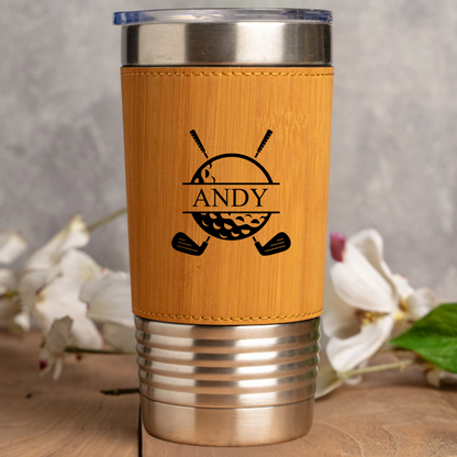 Leather wrapped golf tumbler in Teal - bachelor party golf gift