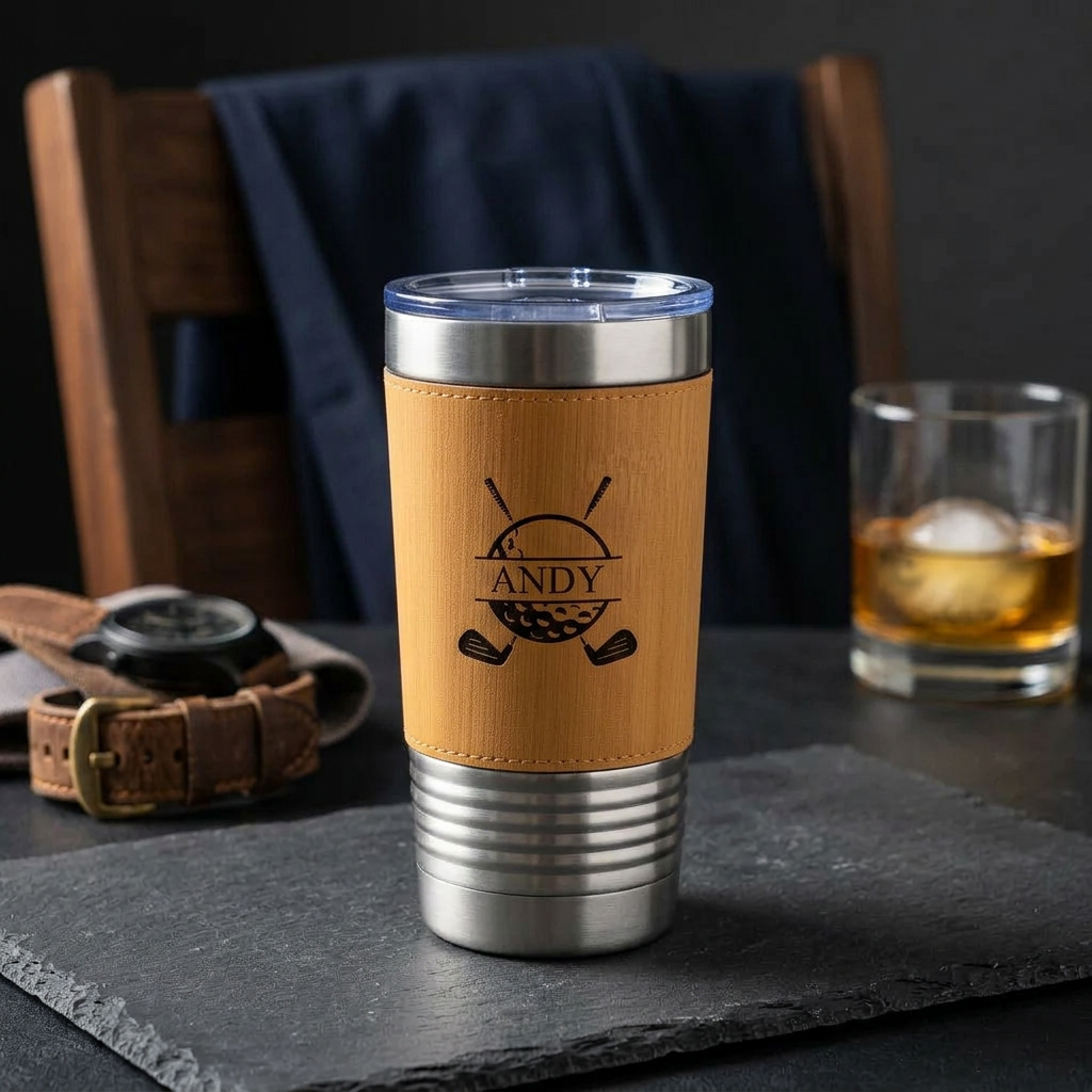 Personalized Leather Wrapped Stainless Golf Tumblers - Father's Day gift