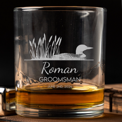 Personalized lowball whiskey glass Gentleman Series engraved groomsmen gift view 1