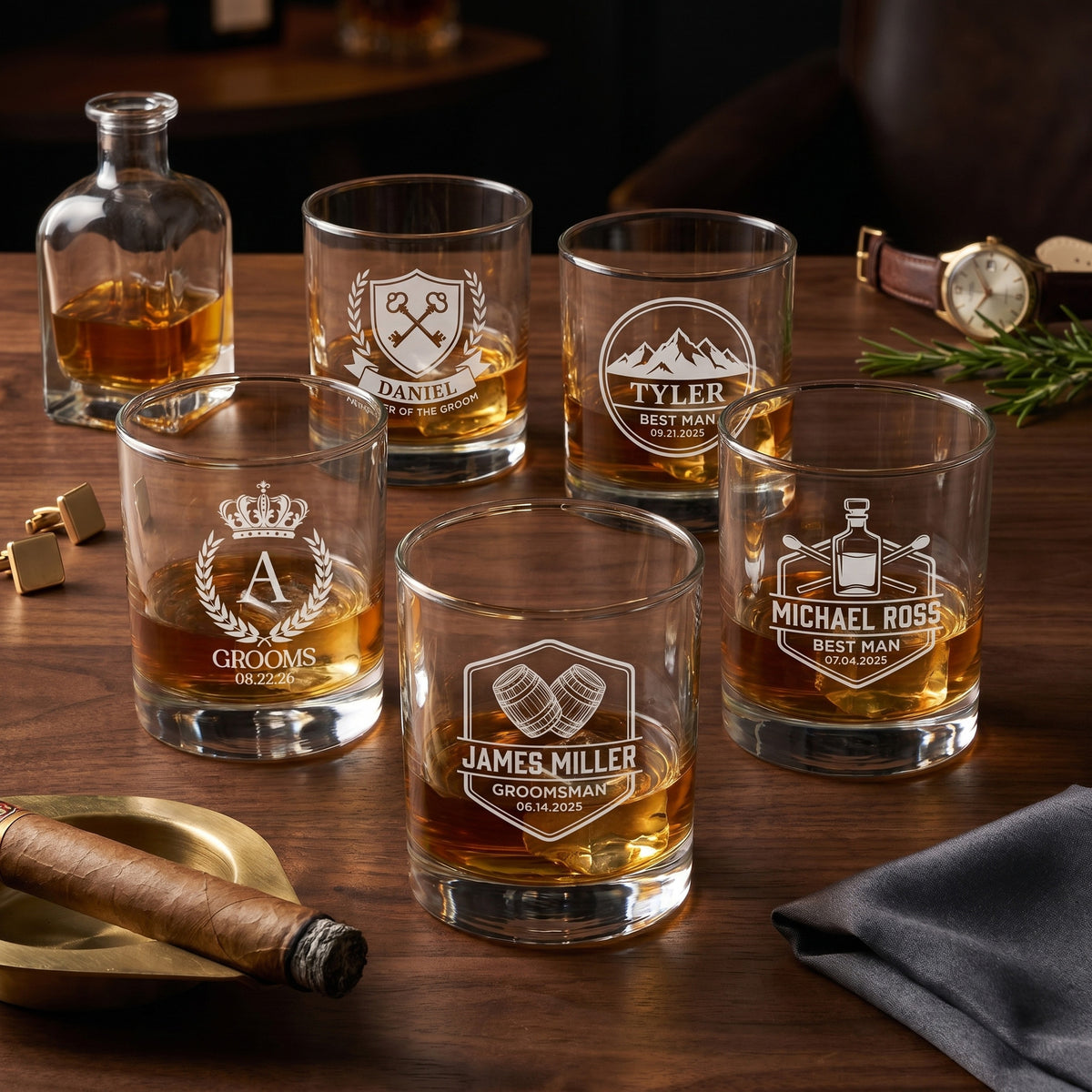 Personalized Lowball Whiskey Glasses - Gentleman Series