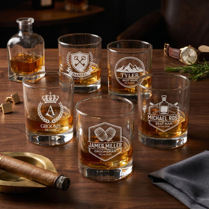 Personalized Lowball Whiskey Glasses - Gentleman Series