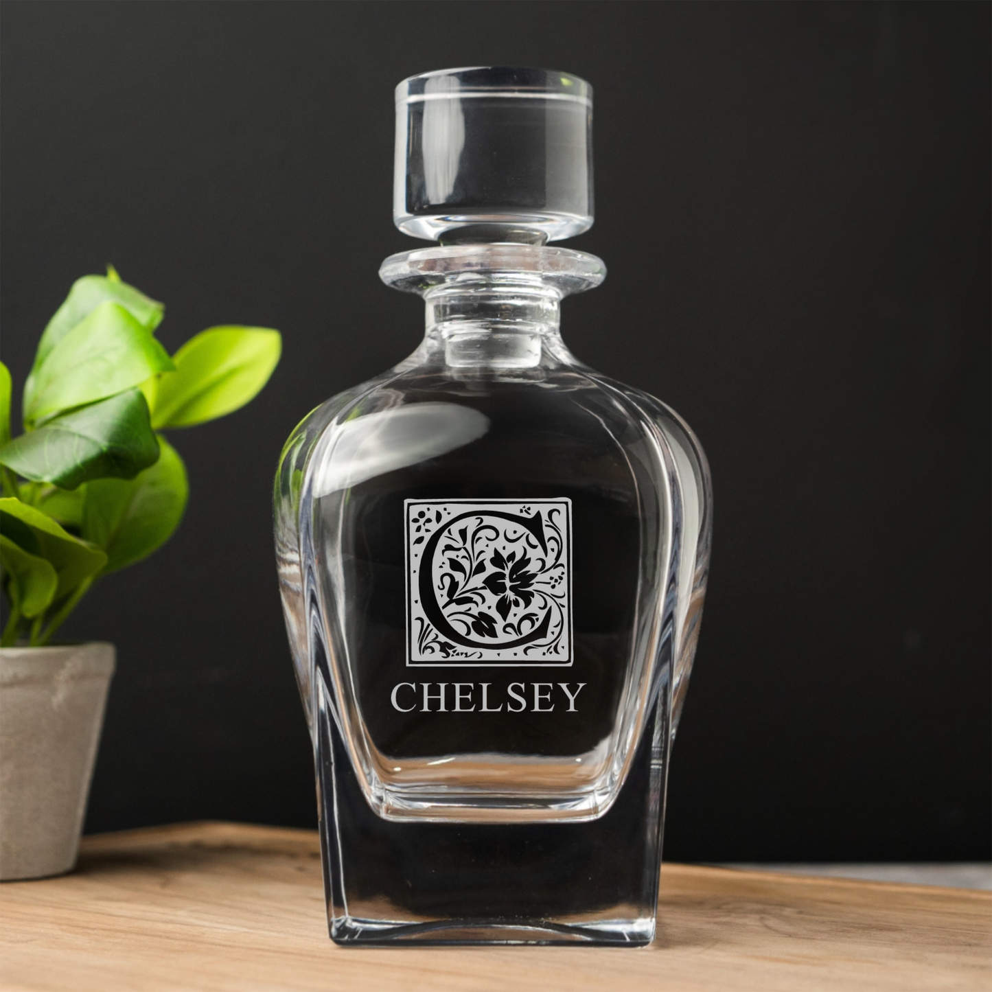 Engraved whiskey decanter display - groomsmen proposal gift