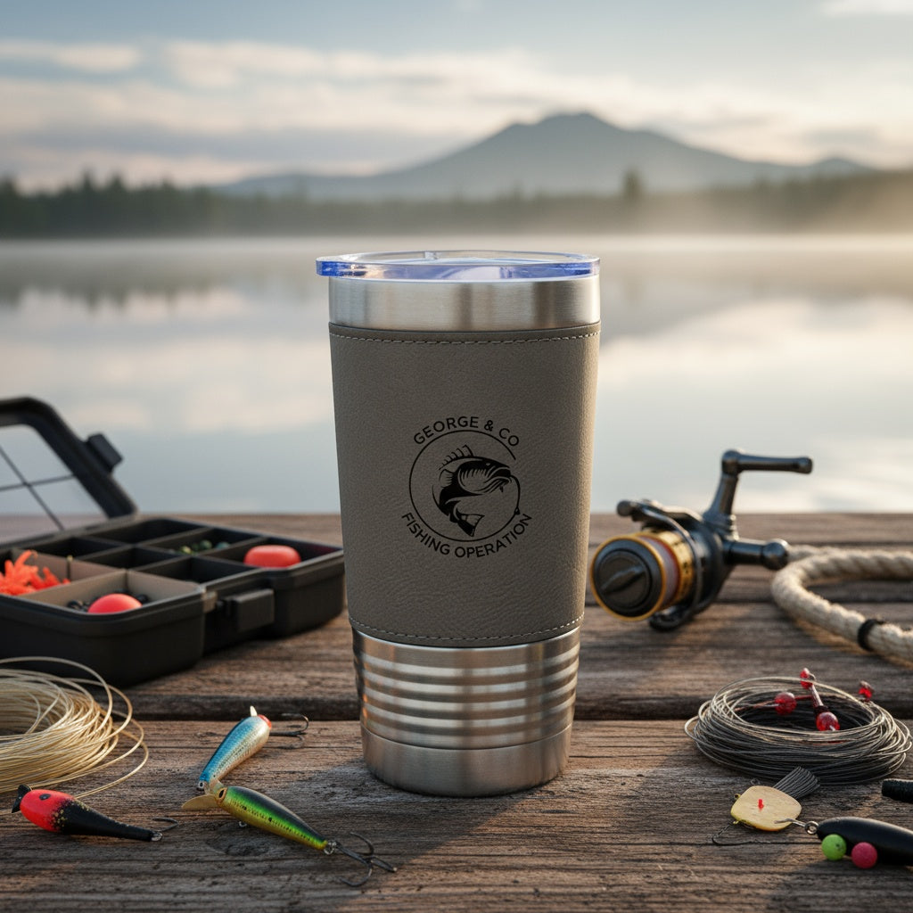 Custom Fishing Leather Wrapped Tumbler - fisherman gift