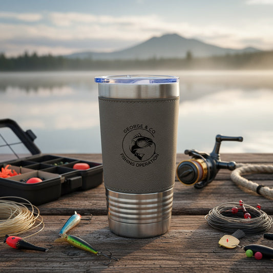 Custom Fishing Leather Wrapped Tumbler - fisherman gift