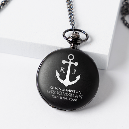 Engraved Black Pocket Watch - Groomsmen & Best Man