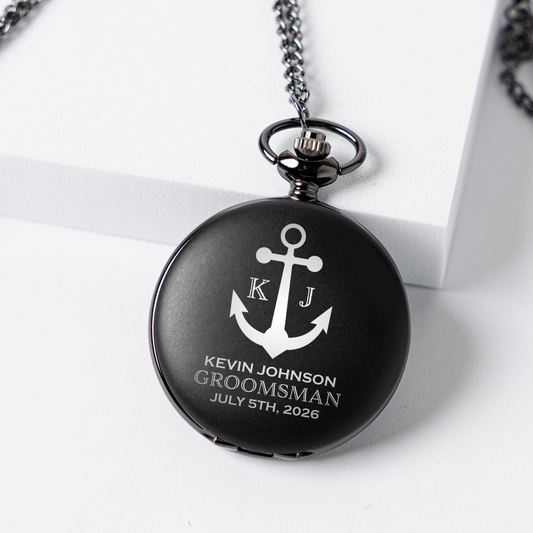 Engraved Black Pocket Watch for Groomsmen - wedding party gift