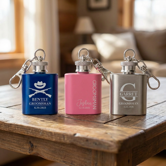 Engraved Keychain Flasks Wedding Designs - personalized groomsmen gift